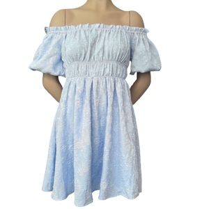 Baby blue textured floral dress - wear 2 ways